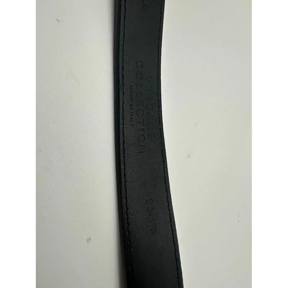 Versace Collection Mens Black Leather Belt Gunmetal Buckle Made in Italy Size 38